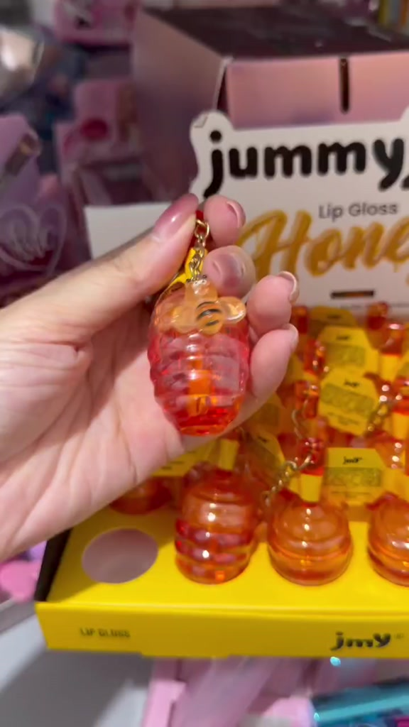 KIT 3/6 Jummyju Lip Gloss Honey 5ml – Hidratação profunda, brilho suave, aroma doce e design fofo com chaveiro