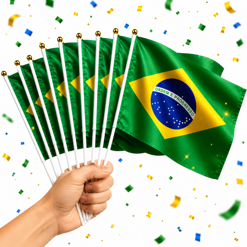 Kit 10 Bandeirinhas Brasil Copa Do Mundo Com Haste Premium Torcida