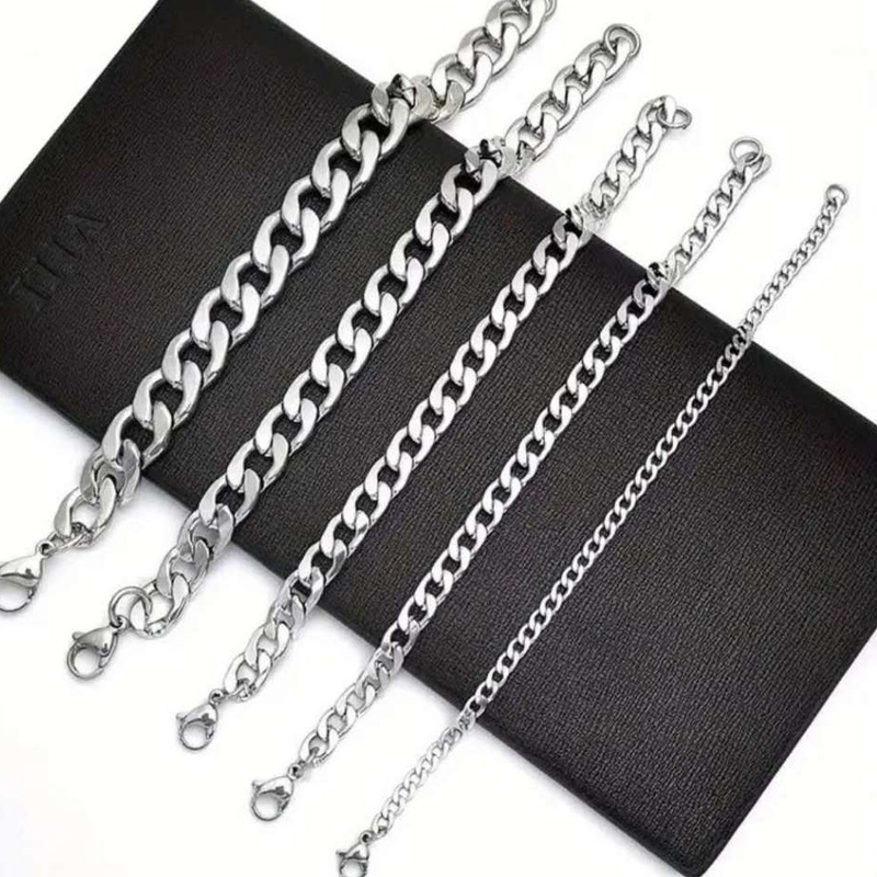 Kit 12 /24/36 Pcs Pulseira masculina fina aço inox prata 1×1