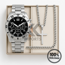 Relógio Masculino Aço inox A PROVA D'ÁGUA Conjunto c/ Corrente + Pulseira e Pingente Presente Pais Namorado