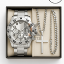 Relógio Masculino Aço inox A PROVA D'ÁGUA Conjunto c/ Corrente + Pulseira e Pingente Presente Pais Namorado