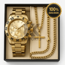 Relógio Masculino Aço inox A PROVA D'ÁGUA Conjunto c/ Corrente + Pulseira e Pingente Presente Pais Namorado